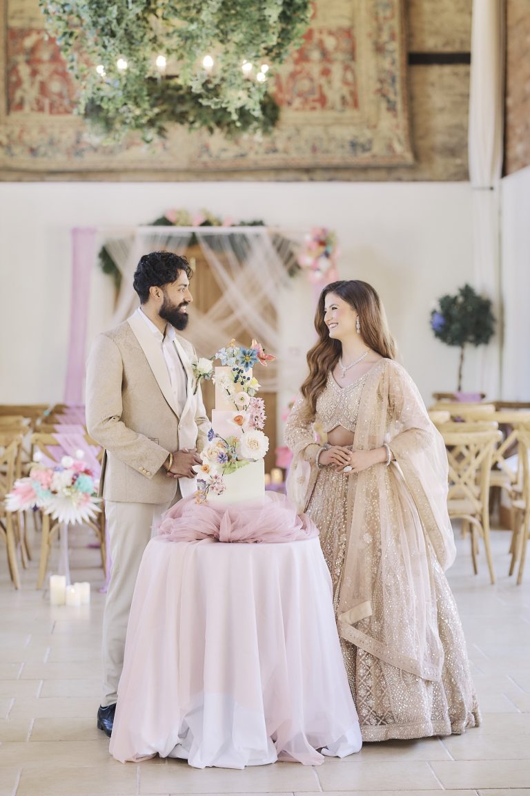 Bride and groom enjoying their wedding cake